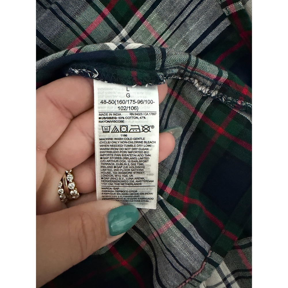 Gap Womens Blouse Top Sz Navy GreenTartan Plaid Square Neck Preppy Old Money - Picture 3 of 7